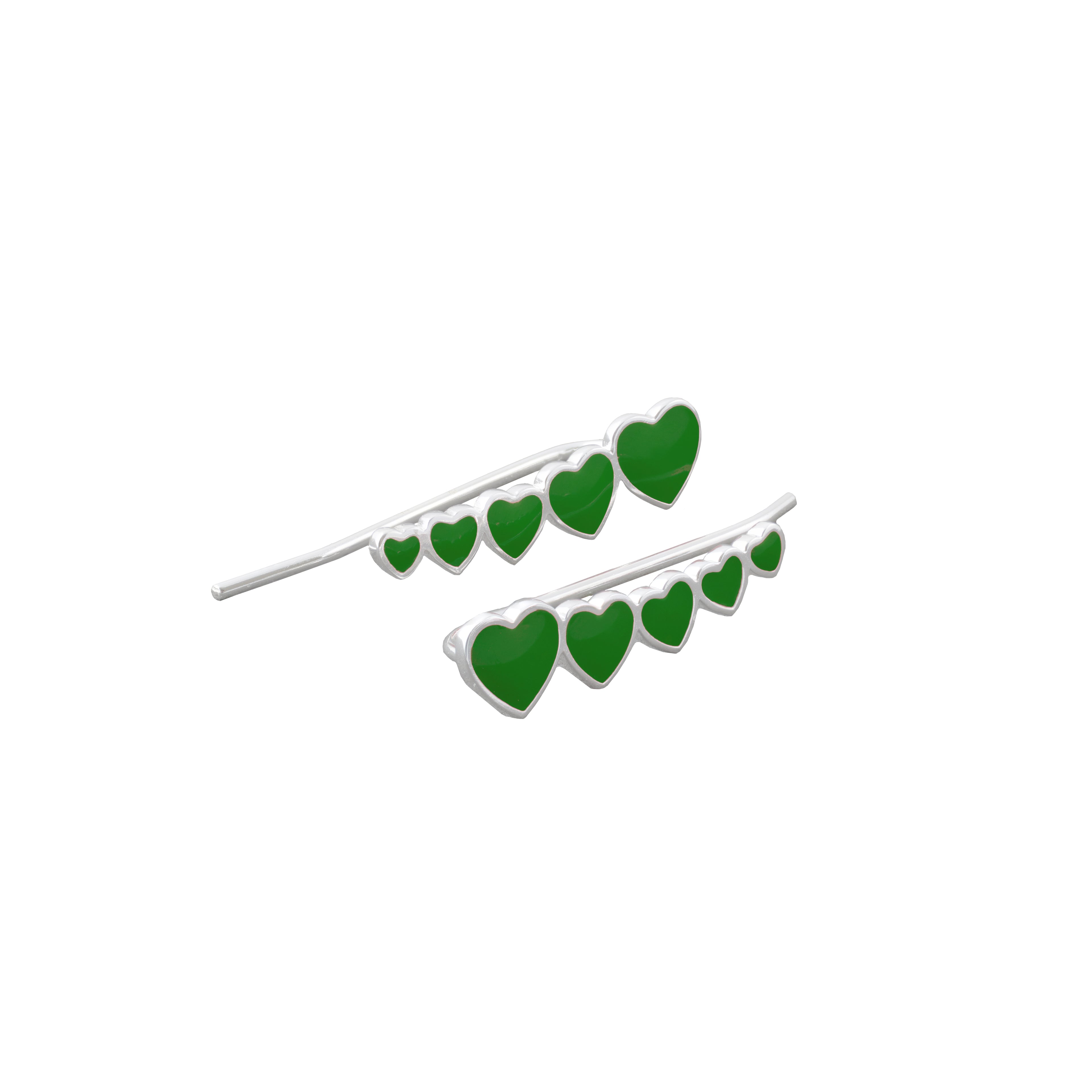 heart climber earrings_green and silver_frontview
