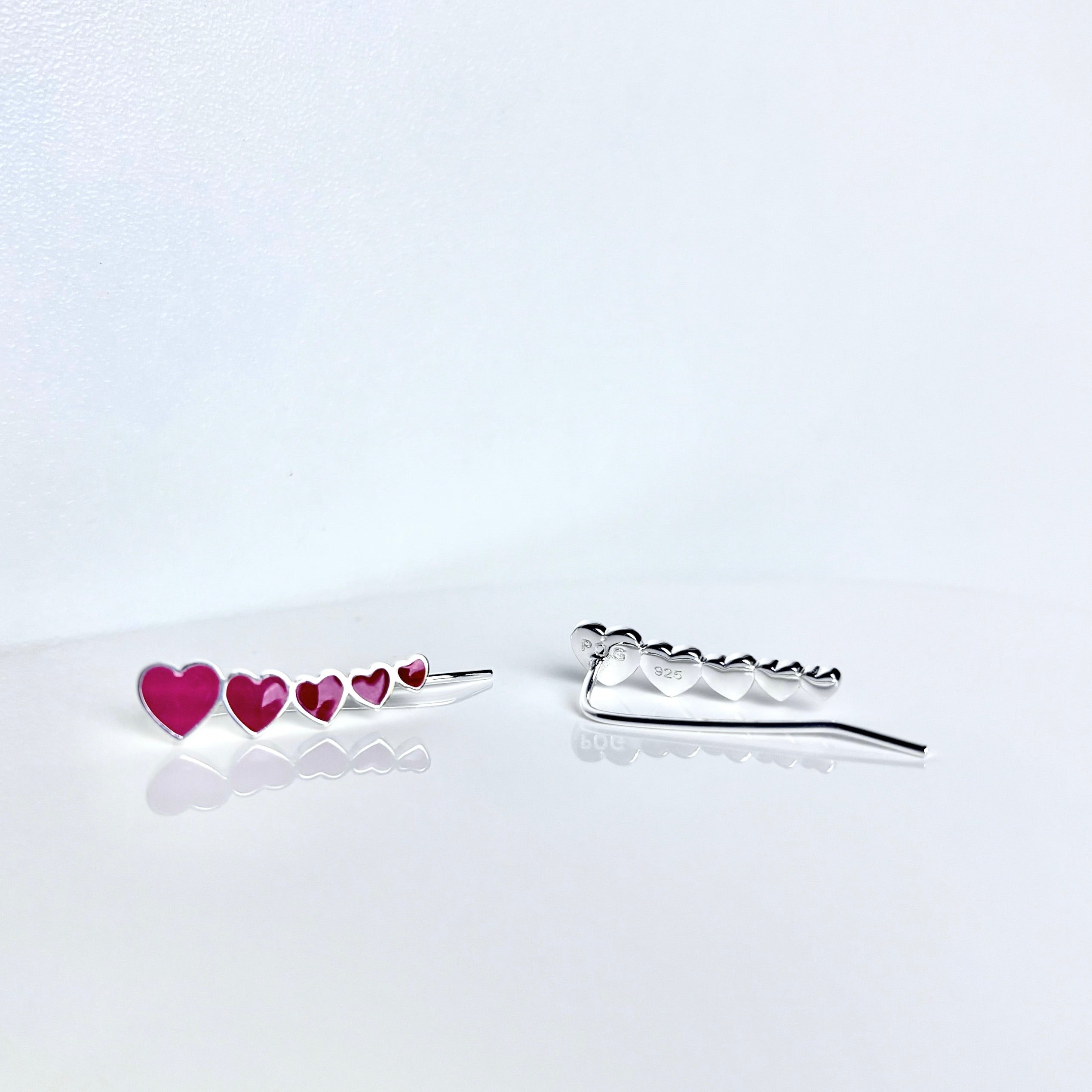 heart climber earrings_green and silver_front and back