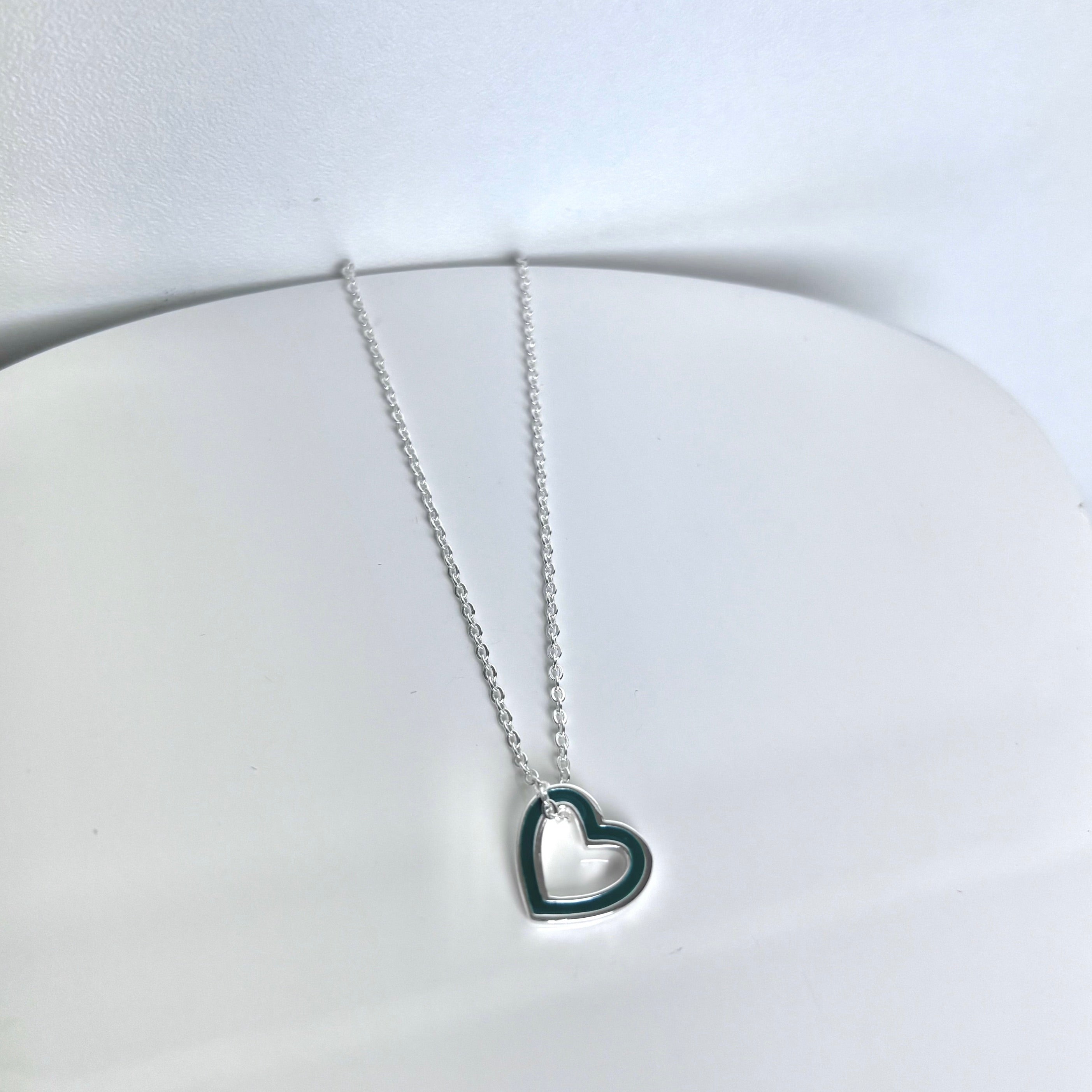 open-heart-necklace-green-silver-front-view