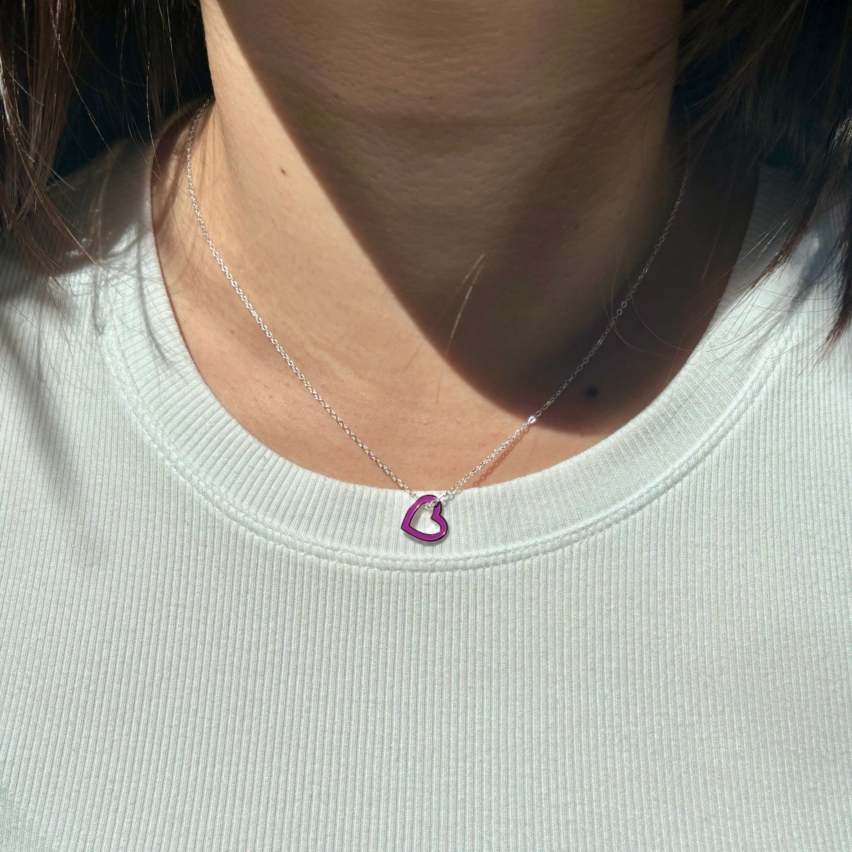 open-heart-necklace-purple-silver-on-neck-view