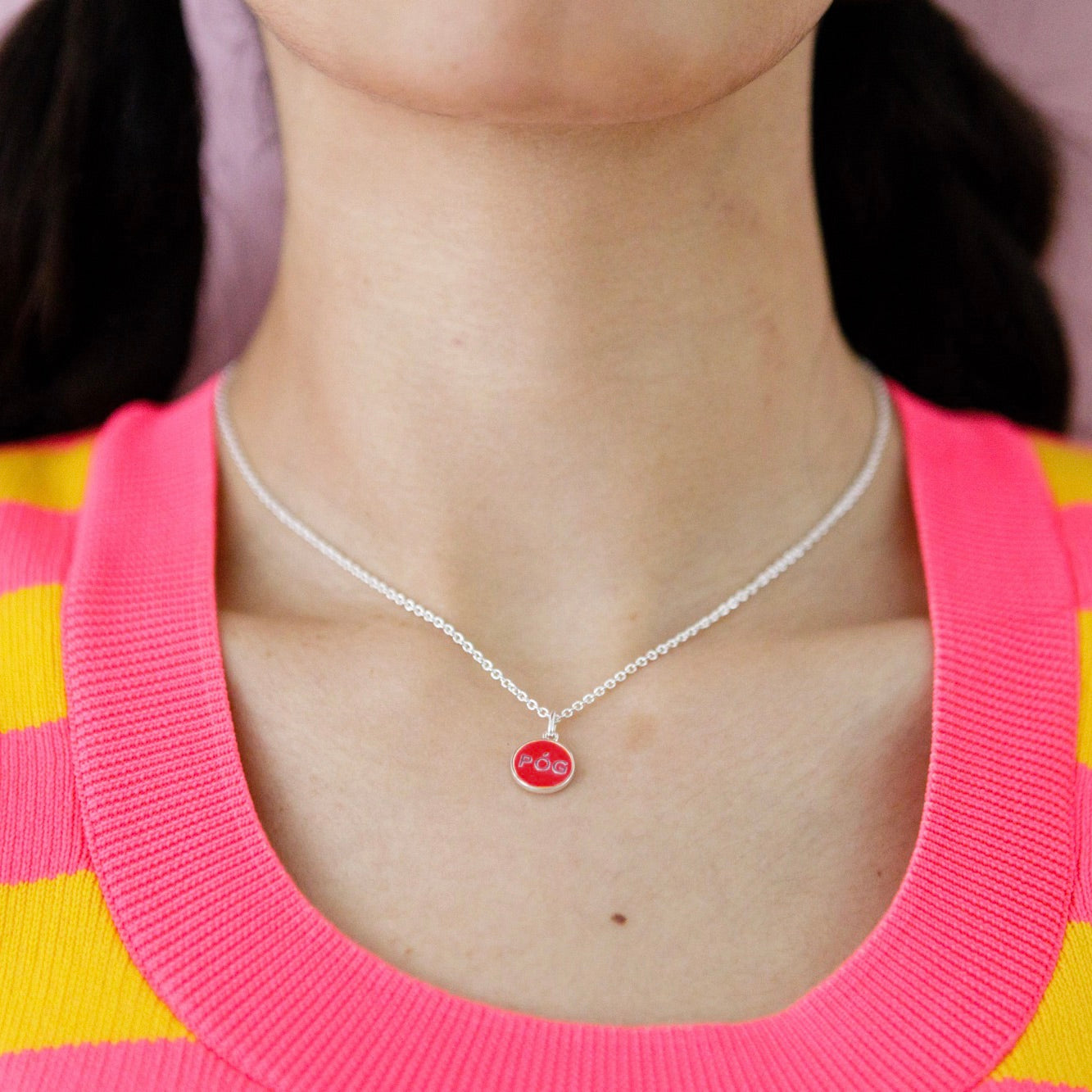 charm-necklace-red-silver-on-neck-view