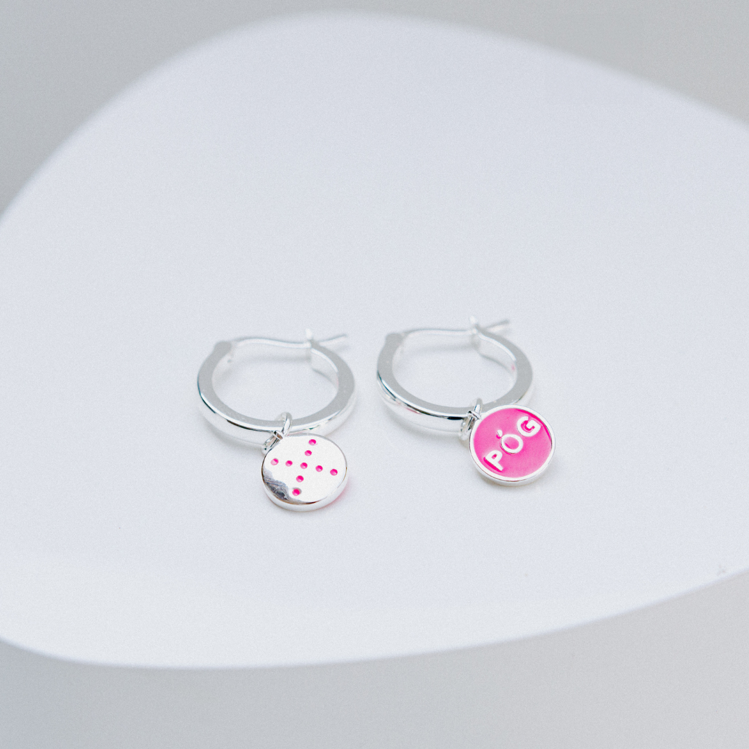 pog-hoop-charm-earrings-pink-silver-top-front-view