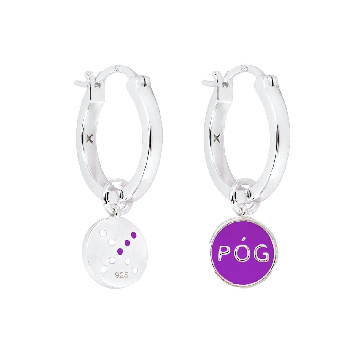 pog-hoop-charm-earrings-purple-silver-front-view