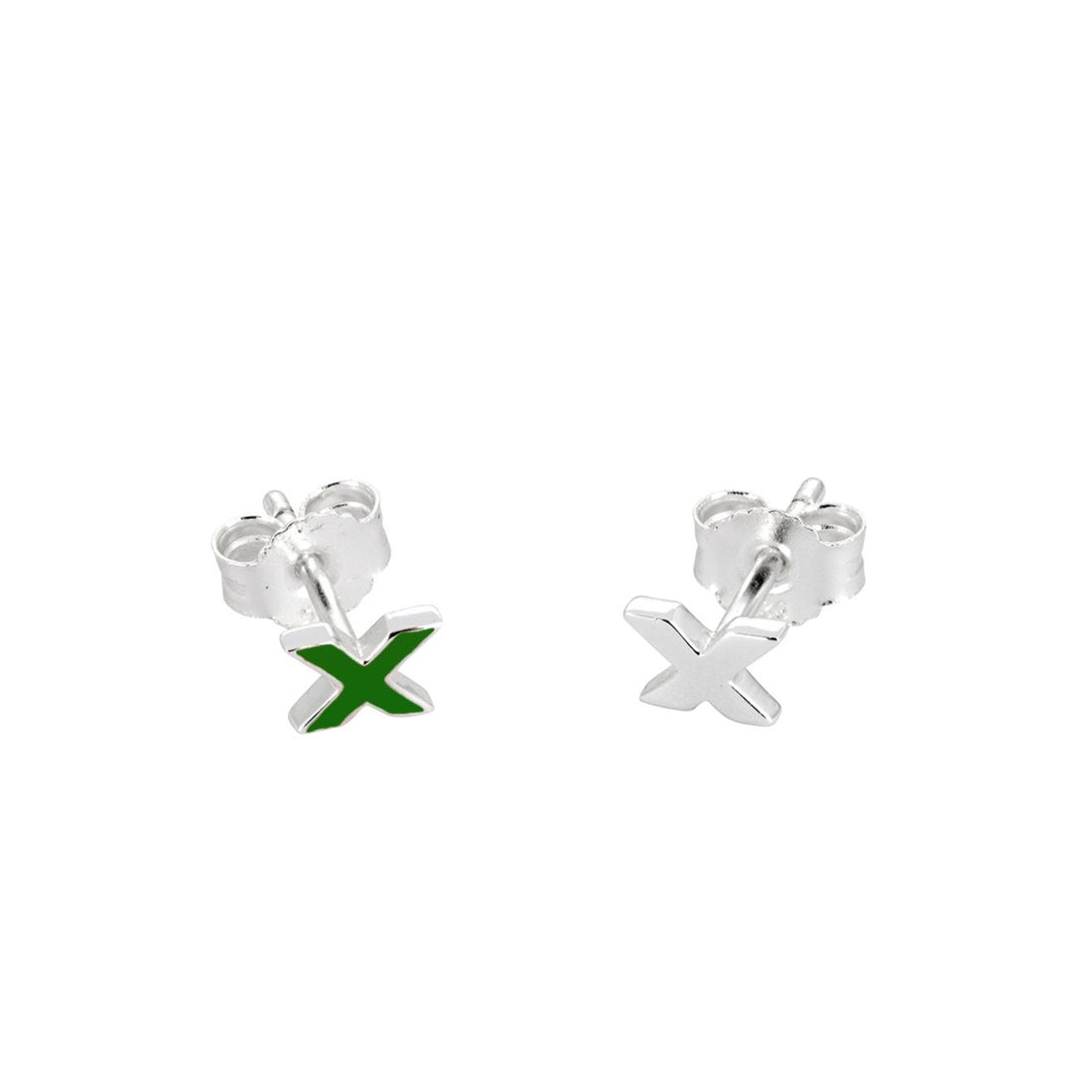 kiss-studs-green-silver-front-top-views