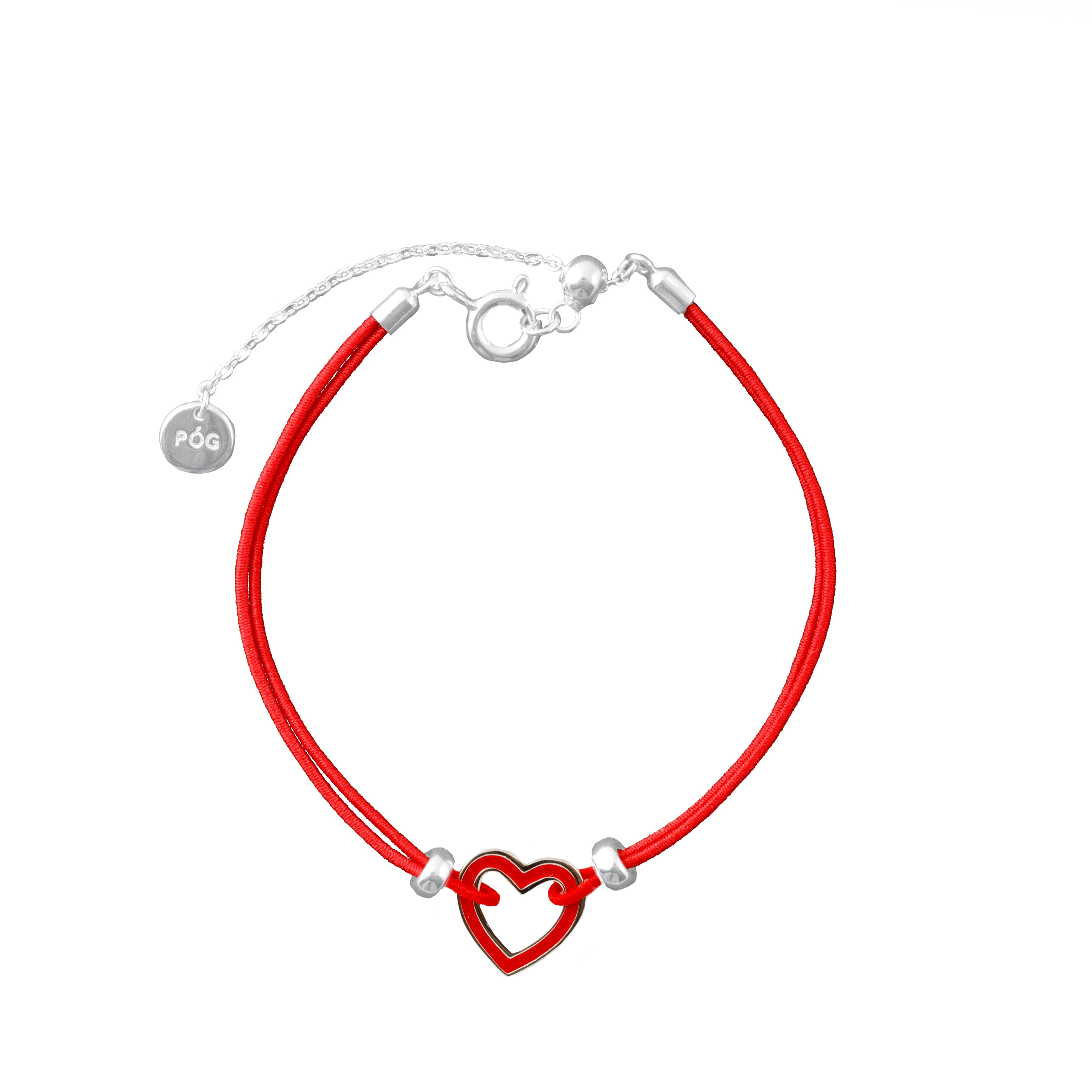 sport bracelet with chain and red open heart 