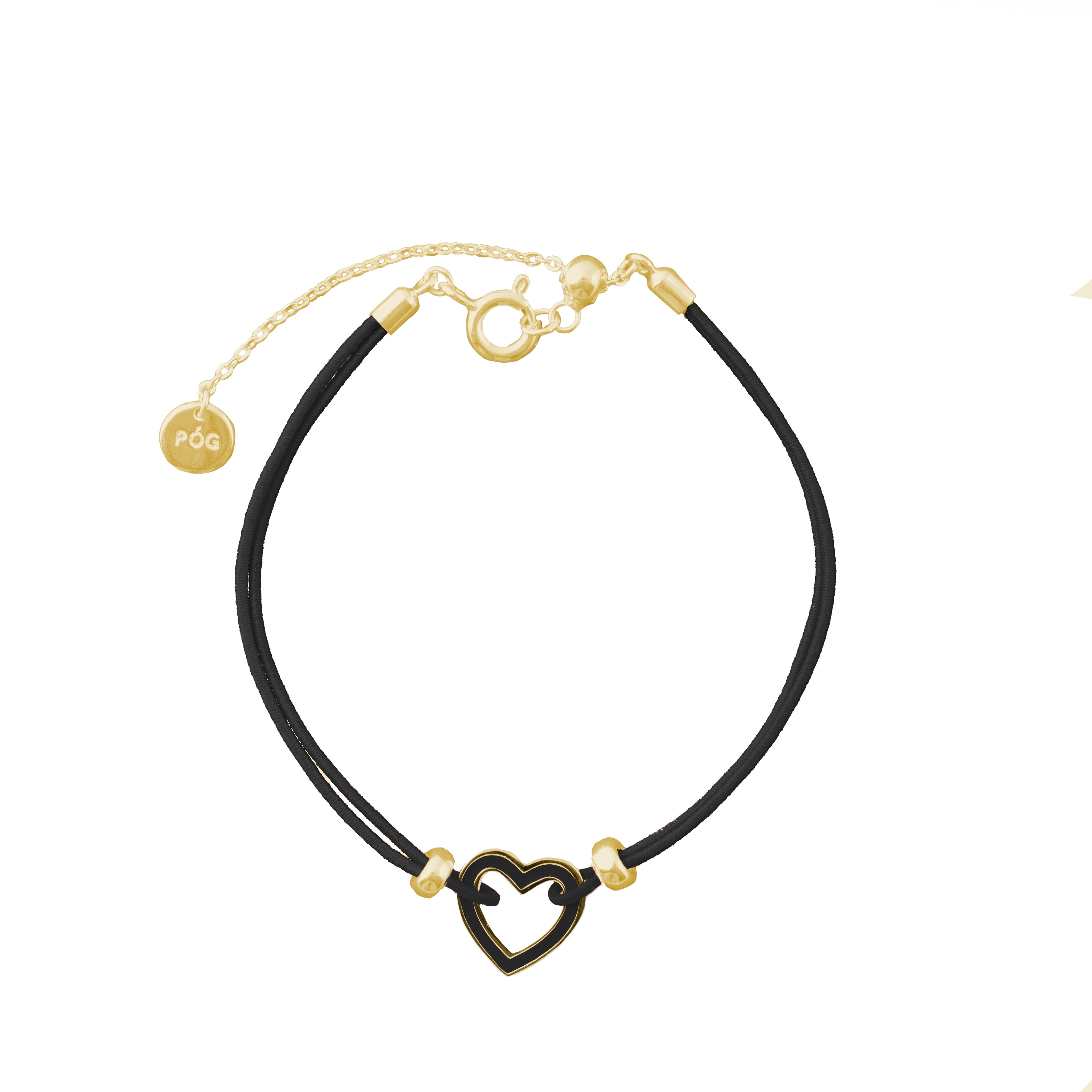 friendship bracelet_black_gold_heart_front view