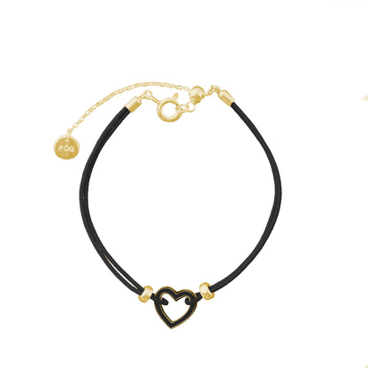 friendship bracelet_black_gold_heart_front view