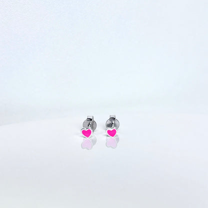 heart stud earrings_pink and silver_frontview_4mm