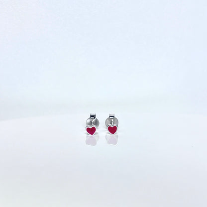 heart stud earrings_red and silver_frontview_4mm