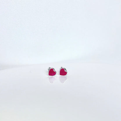 heart stud earrings_red and silver_frontview_6mm